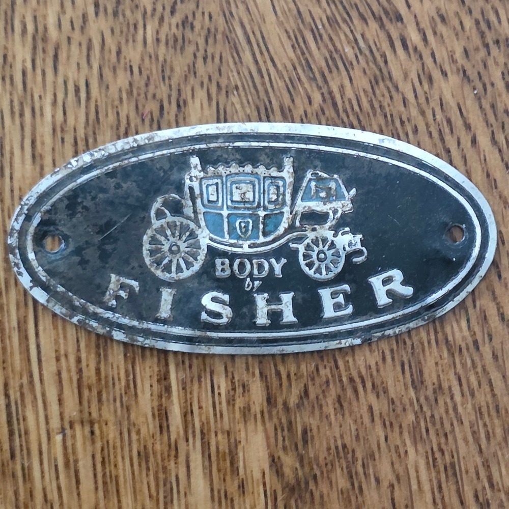 Vintage Body by Fisher Emblem Plate GM Coach Logo‎ Metal Automotive Tag 2.25in